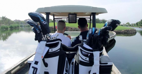 Driving the golf cart at the resort|-