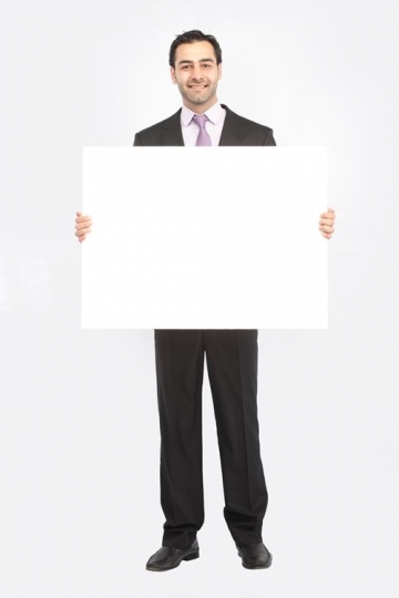 businessman holding panel 