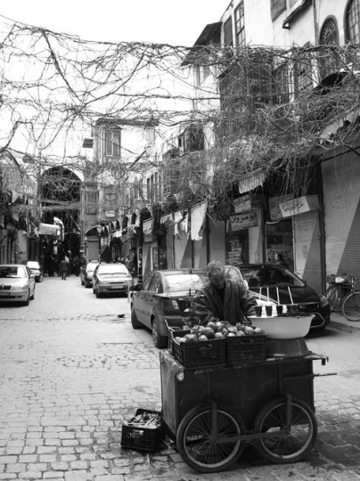 old market in black and white