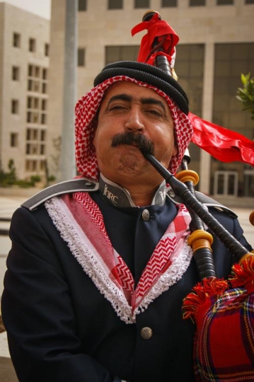 close-up of a jordanian bagpiper