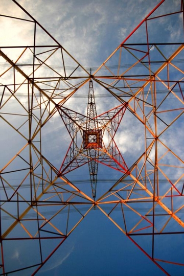 looking through an electrical tower
