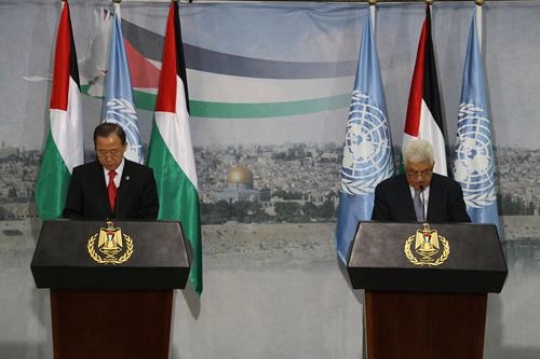 Martin Nesirky and Mahmoud Abbas