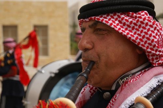 close-up of a jordanian bagpiper
