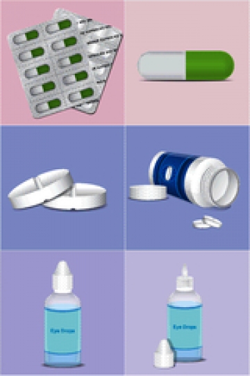 packing for tablet with pill bottle and eye drops bottle