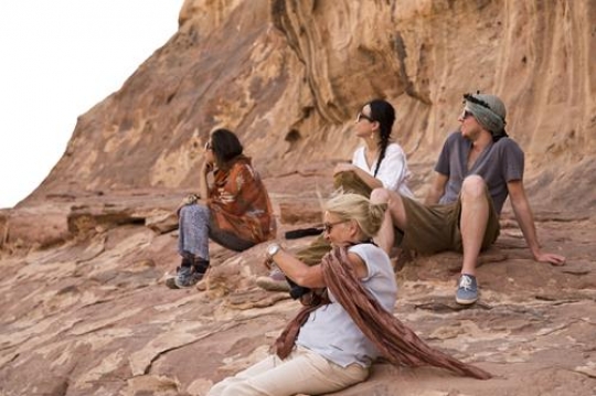 tourists in desert wadi rum,jordan
