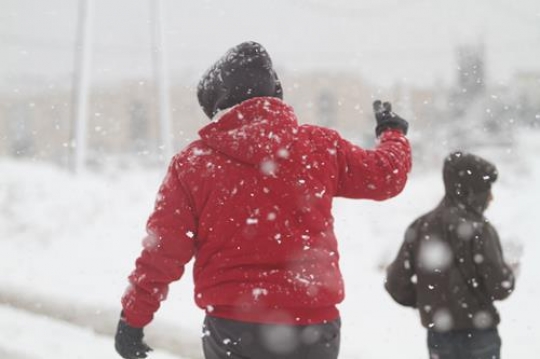 Fresh snow cover, at winter in Palestine, everbody happy and outside and play in the snow