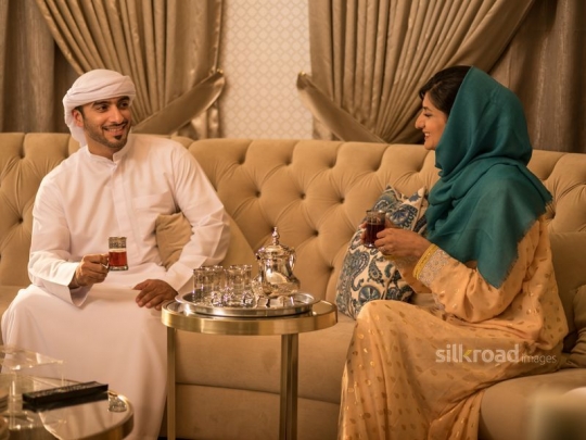 Couple drinking Arabic tea|-