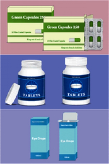 packing for tablet with pill bottle and eye drops bottle