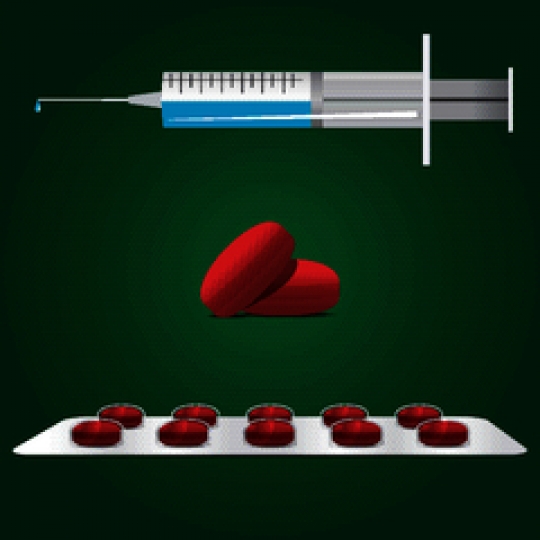vector image of syringe and tablet on green background