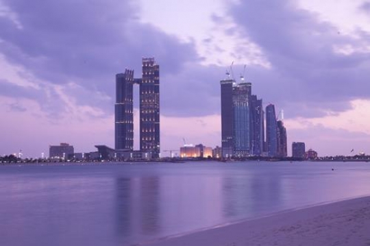 skyscrapers city sea view with reflections
