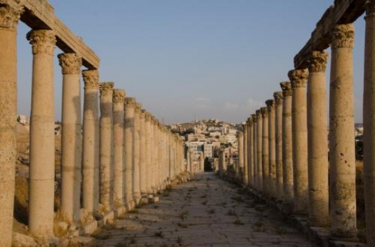 long colonnaded street or card