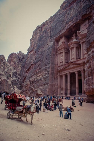 numerous tourists in front of the ancient treasury,petra