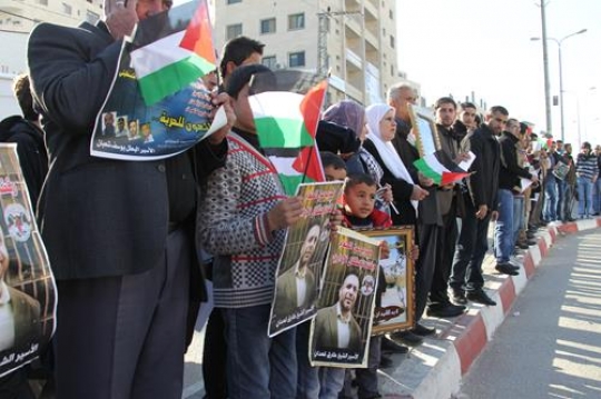 palestinian during a rally to support prisoners in israeli jail whith their hunger strike