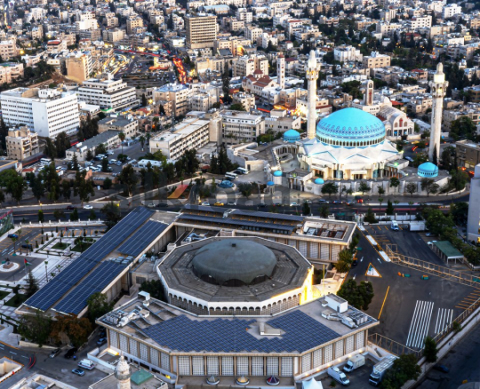 Aerial View of Amman: The Blue Dome Mosque and Urban Landscape