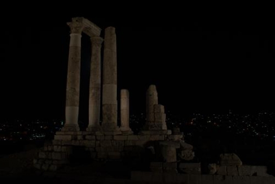 -Temple of Hercules in Amman Citadel, Jordan at night