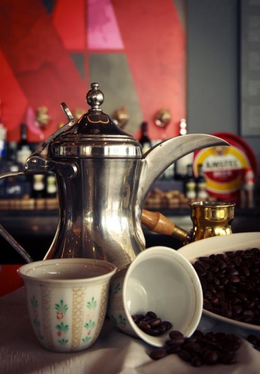 arabian coffee pot coffee in traditional arabic cup