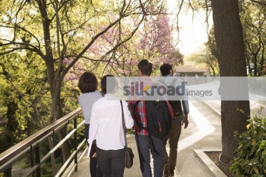 University students walking together|