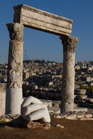 hercules hand near temple of hercules in antique citadel in amman,Jordan
