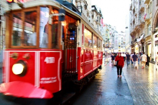 tram traveling in the city