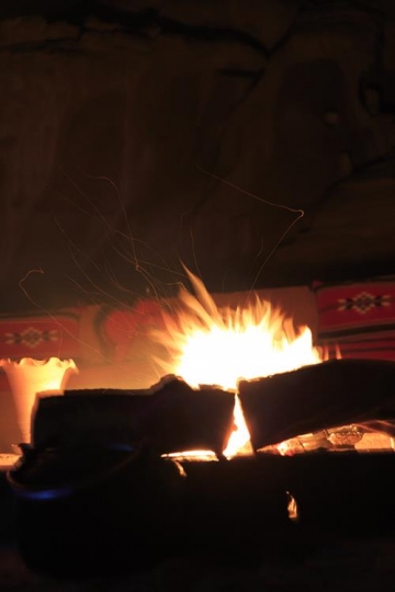 fire in a camp at night