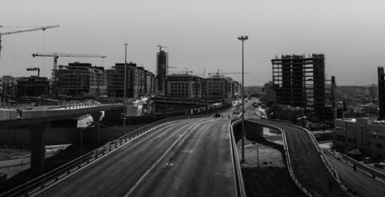 black and white city bridges