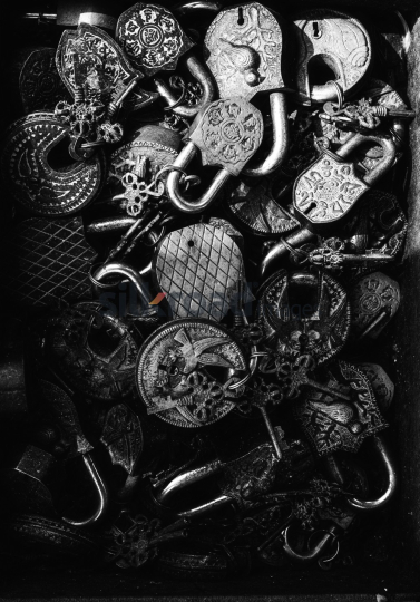 Close-Up of Intricate Vintage Locks - Black and White