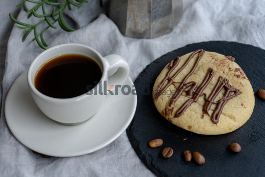 Coffee and Chocolate Drizzled Cookie on Slate Plate