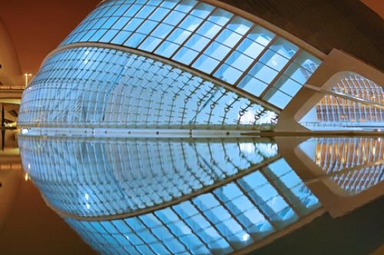 The Hemispheric illuminated at night