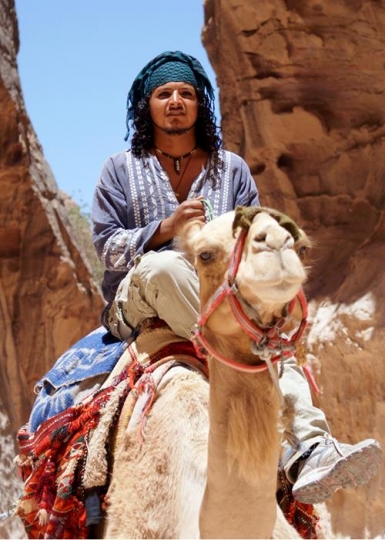 Bedouin on camel in petra, Jordan