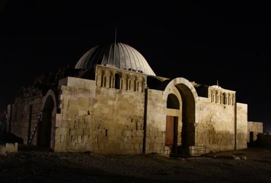 the umayyad palace in the citadel in amman,Jordan at night