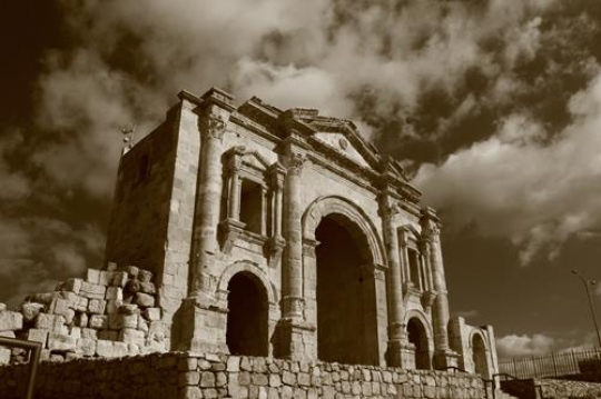 arch of hadrian in antique gerco-roman city of gerasa jerash in Jordan
