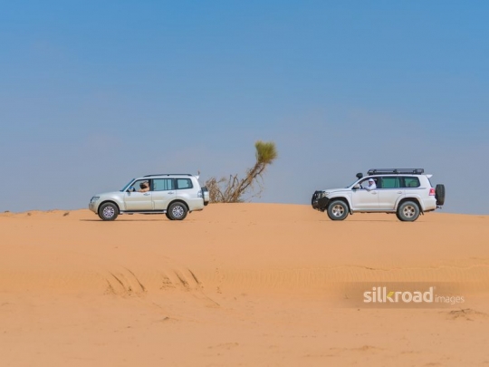 Cars cruising in the desert