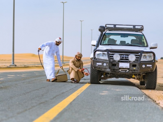 Young men fixing the car