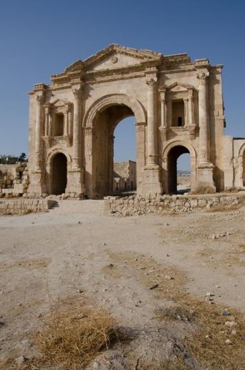 arch of hadrian in antique gerco-roman city of gerasa jerash in Jordan