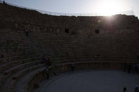 sunset at a large south theatre in antique town jerash in Jordan