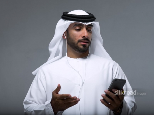Arabian man complaining over connection