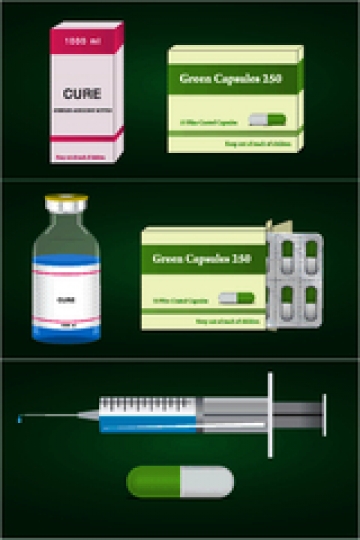 pill bottle with tablet,ampoules and syringe