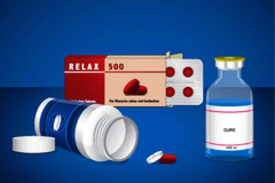 medical bottle and ampoules with package of medical pills