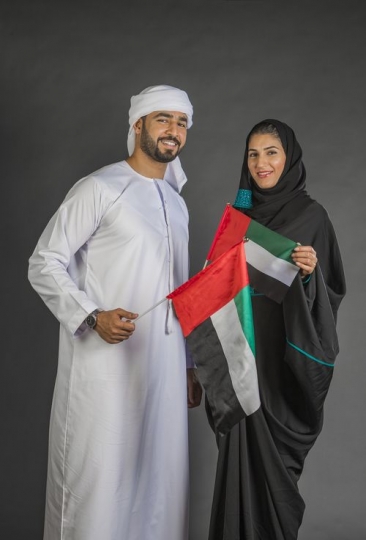 Arab man and woman representing their country
