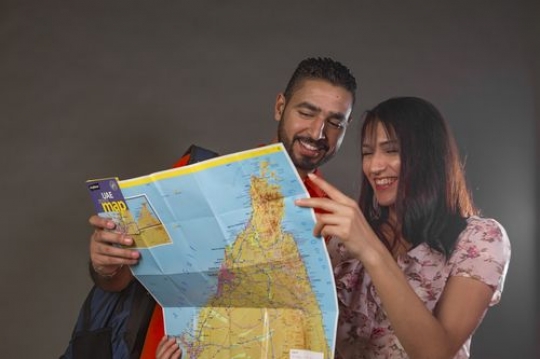 Man and woman on vacation together|-