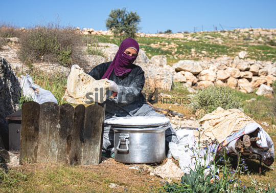 Woman Making Traditional Bread in the Countryside - Outdoor Cooking